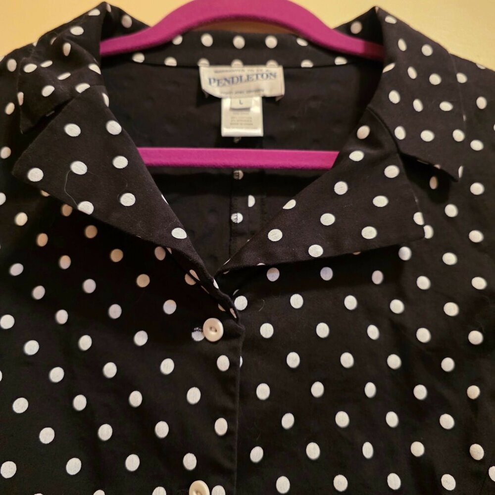 Pendleton Black Polka Dot Button Front Shirt L - image 3